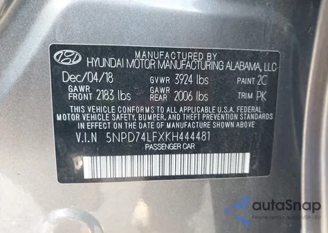 2019 Hyundai Elantra Se z USA, uszkodzony, nr VIN 5NPD74LFXKH444481